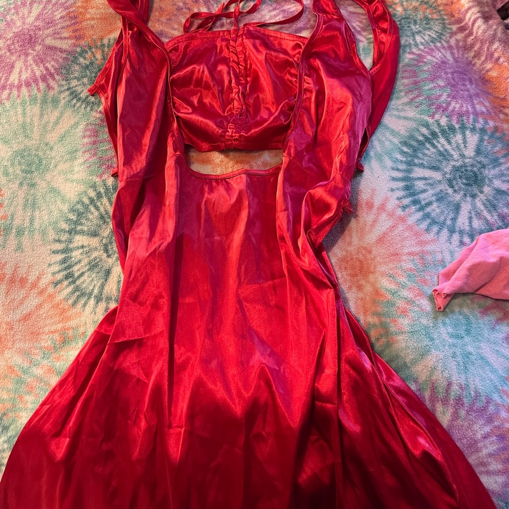 Red Satin Halter Dress
